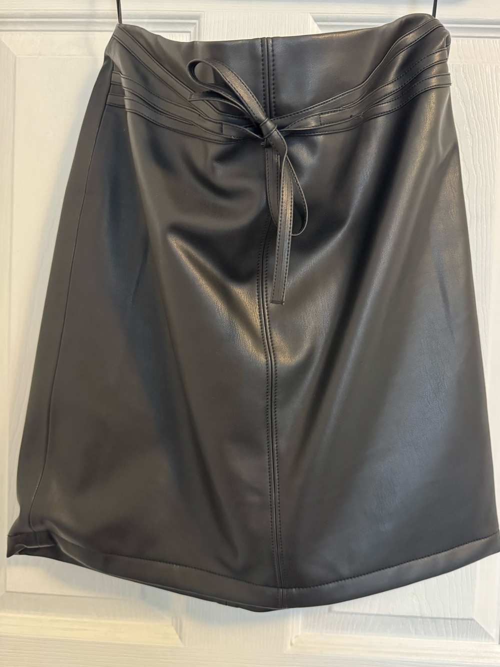 Tristan Black Faux Leather Skirt with decorative Waist Tie